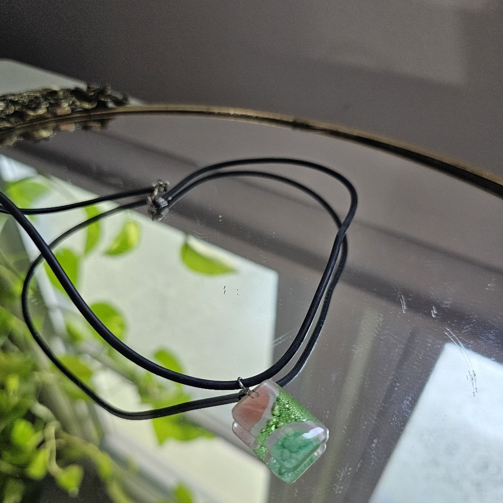 vintage cord Sea Glass Style Pendant beach surfer style necklace